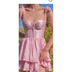 Pink Corset Bustier Mini Dress Bow Tie Straps Ruffle Tiered Skirt Party fairy XS